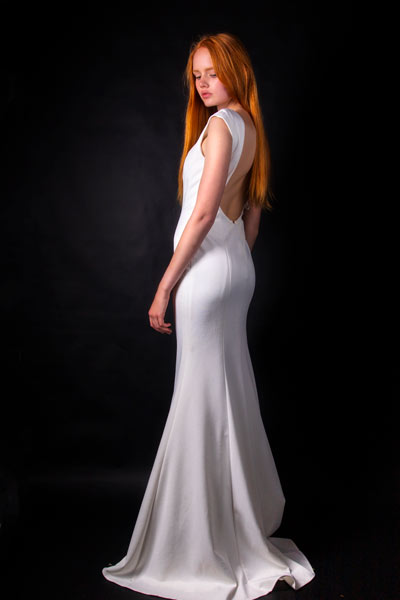 portrait, red hair, white dress, 
